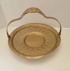 Antique Brides Basket Dutch Scene Gold Colored Swivel Handle VTG